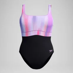 Maillot de bain Femme effet galbant imprimé Contour Eclipse noir/rose