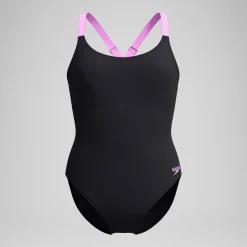 Maillot de bain Femme effet galbant Crossback noir/rose