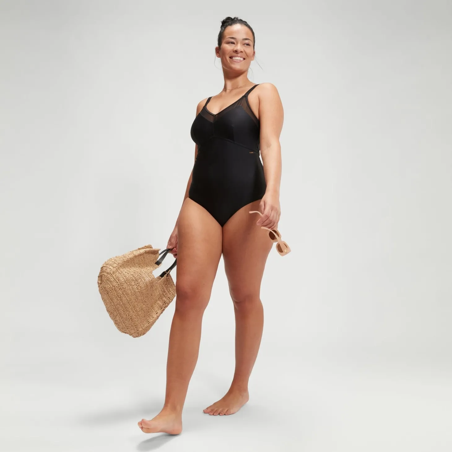 Maillot de bain Femme effet galbant détails en maille Asymmetric noir