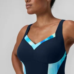 Maillot de bain Femme effet galbant imprimé LunaElustre bleu marine/vert
