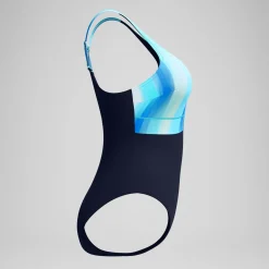 Maillot de bain Femme effet galbant imprimé Contour Eclipse bleu marine/vert