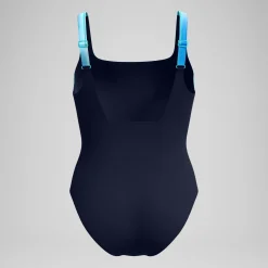 Maillot de bain Femme effet galbant imprimé Contour Eclipse bleu marine/vert