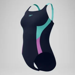 Maillot de bain Femme effet galbant Solid Splice bleu marine/vert