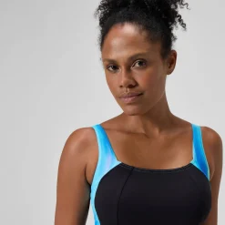 Maillot de bain Femme effet galbant imprimé LunaLustre noir/turquoise