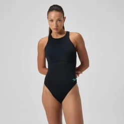 Maillot de bain Femme Racer Zip avec soutien-gorge intégré noir
