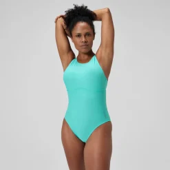 Maillot de bain Femme Solid à col haut turquoise