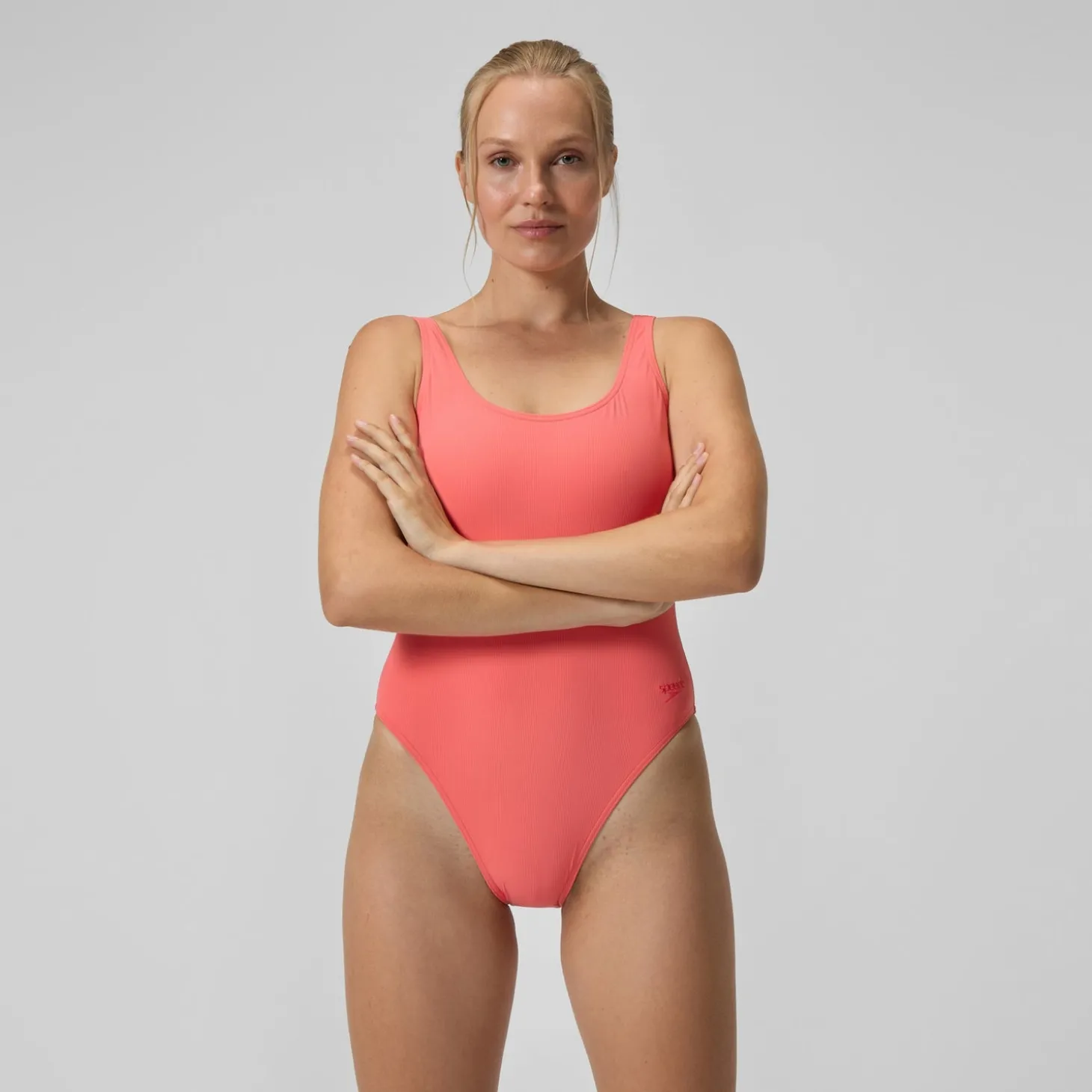 Maillot de bain Femme texturé à dos en U Deep corail