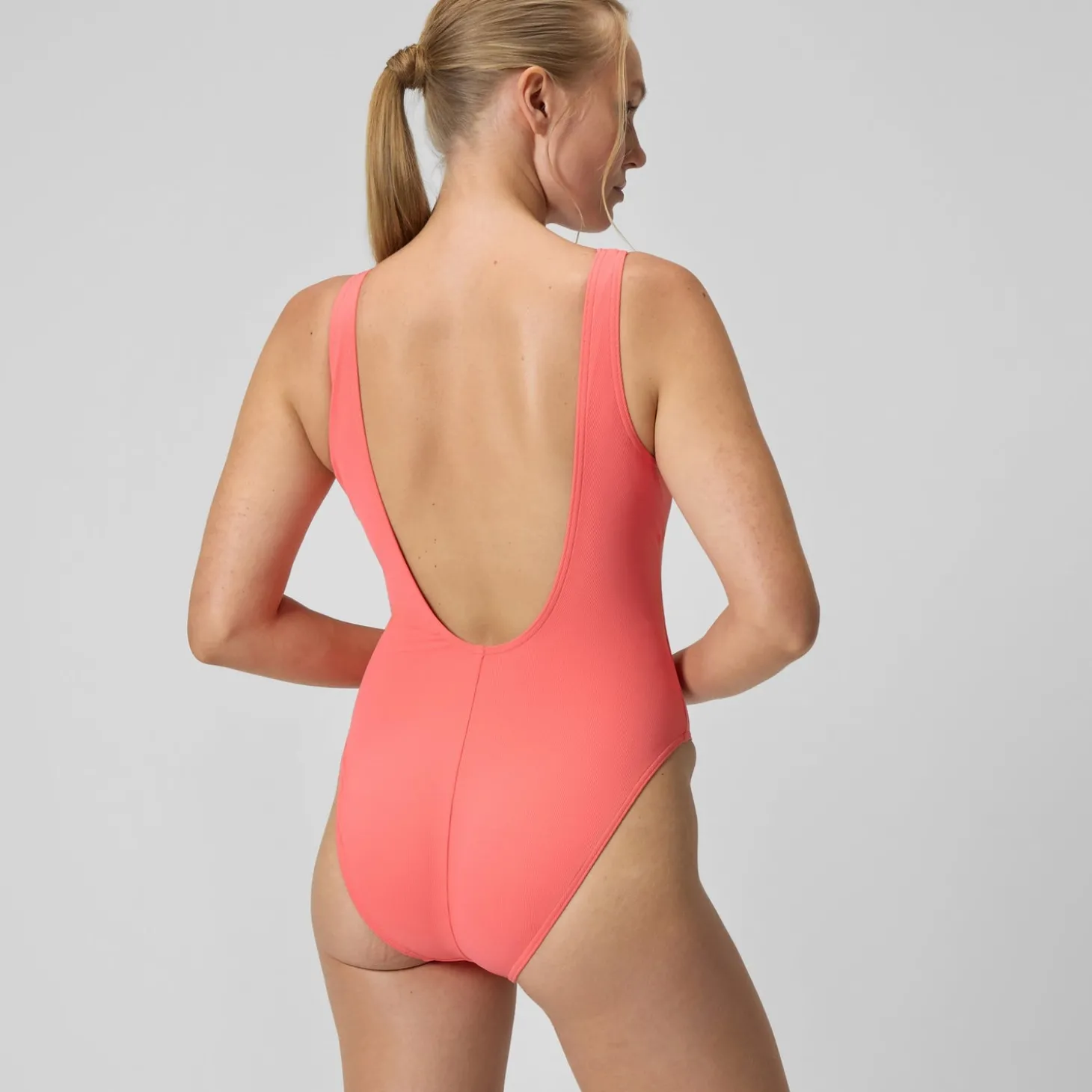 Maillot de bain Femme texturé à dos en U Deep corail