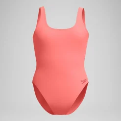 Maillot de bain Femme texturé à dos en U Deep corail