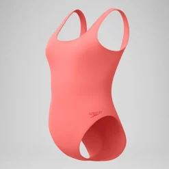 Maillot de bain Femme texturé à dos en U Deep corail