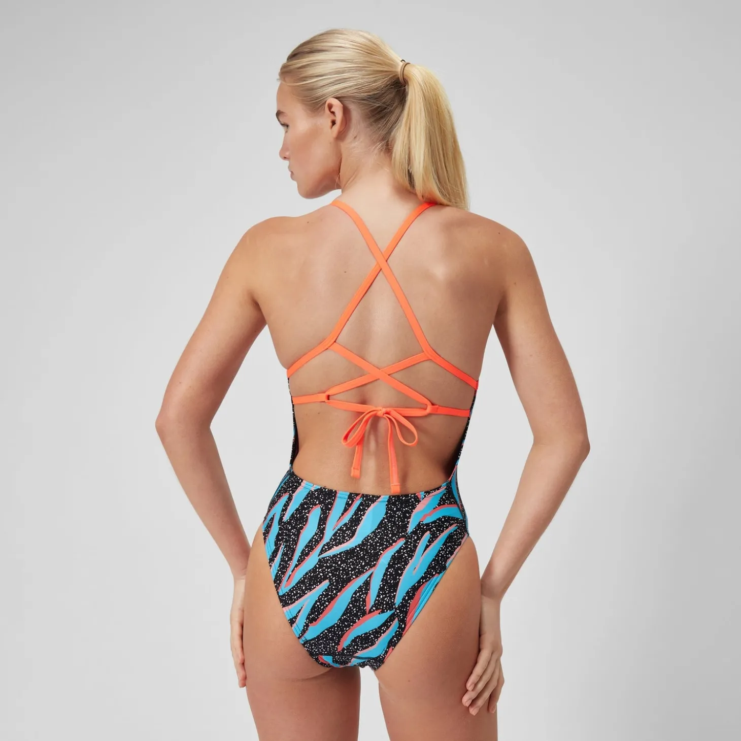Maillot de bain Femmes à nouer dans le dos Allover Digital pour Femmes Noir/Bleu picton/Rouge sirène