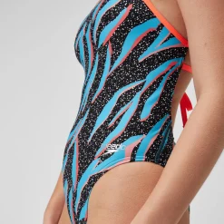 Maillot de bain Femmes à nouer dans le dos Allover Digital pour Femmes Noir/Bleu picton/Rouge sirène