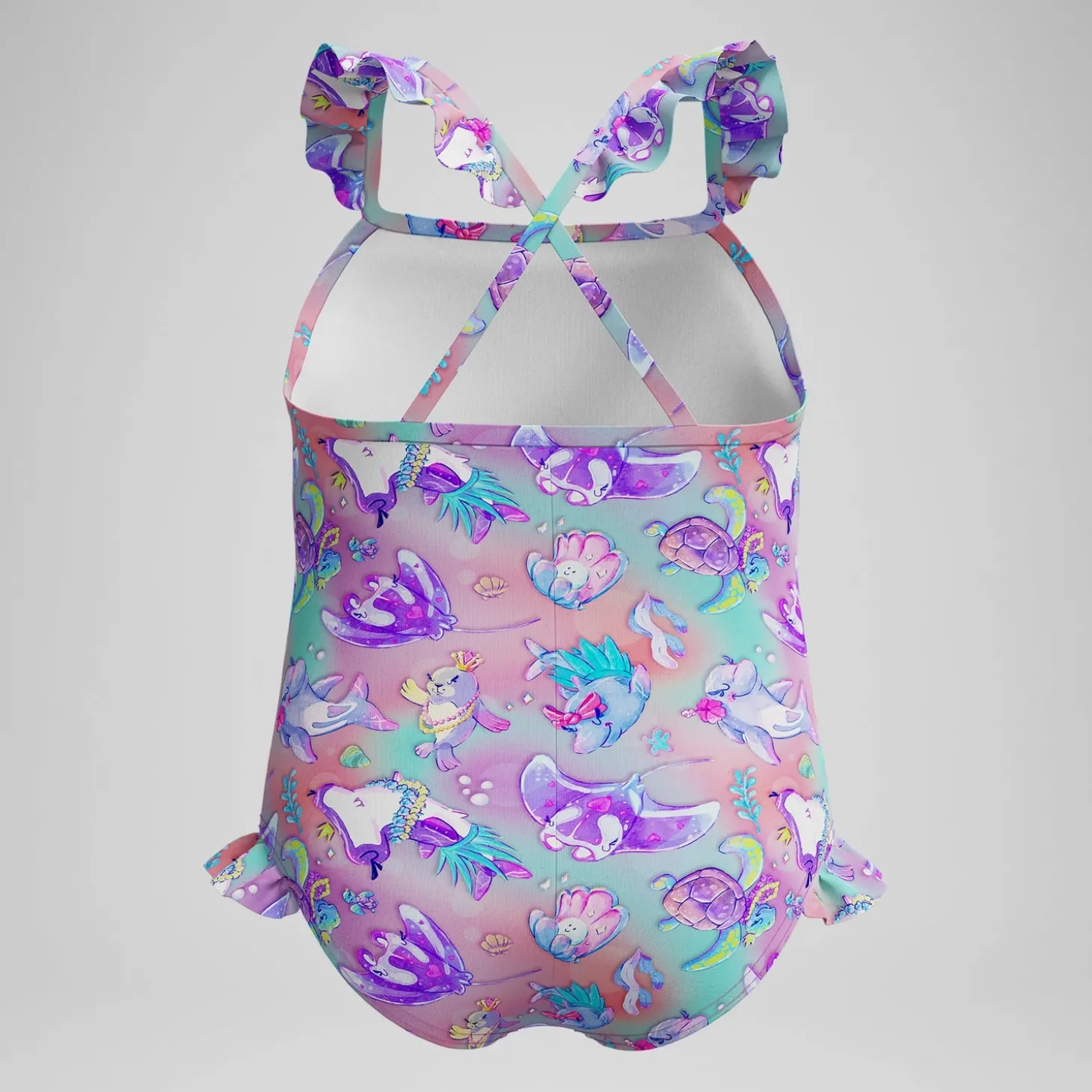 Maillot de bain Fille à fines bretelles et volants rose/violet