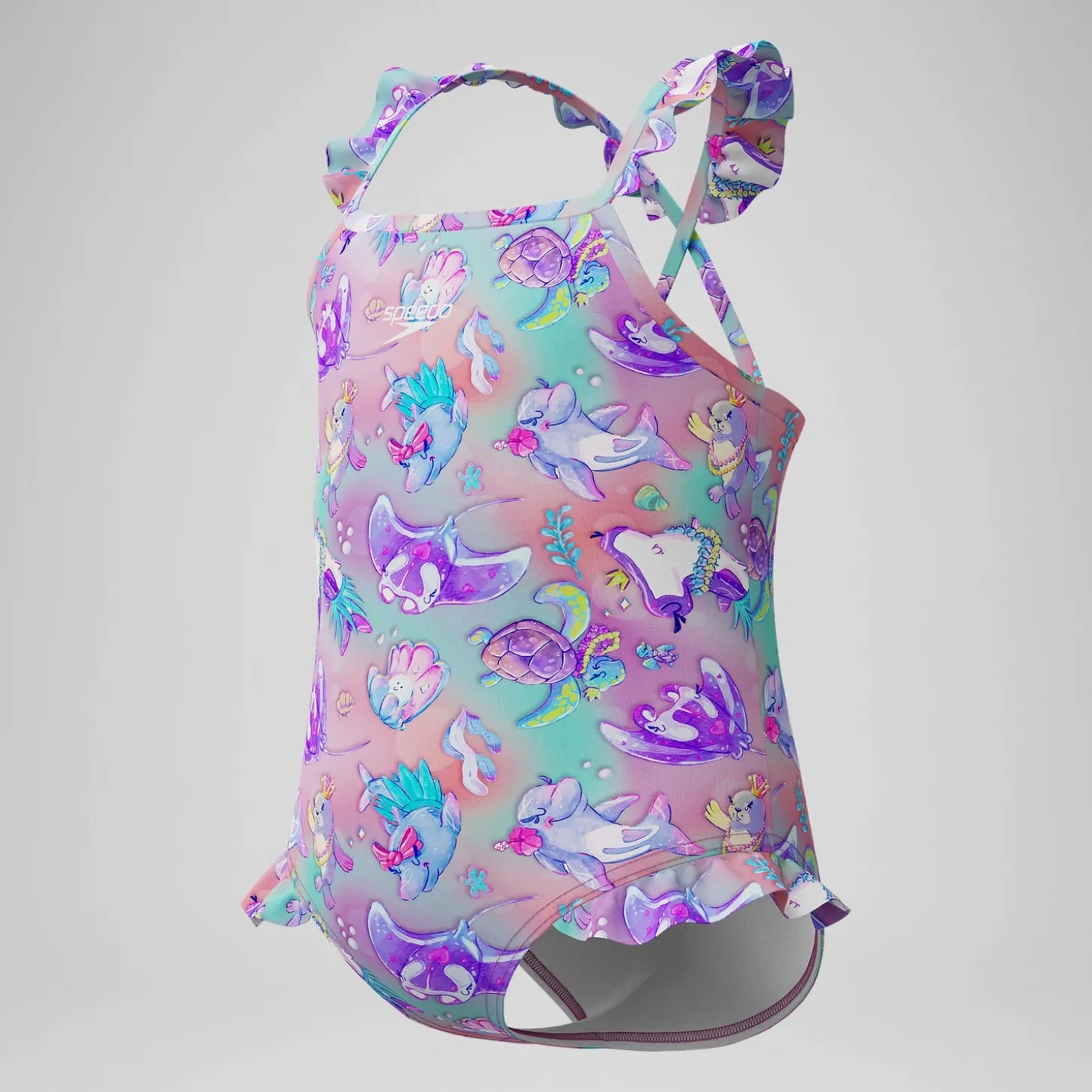 Maillot de bain Fille à fines bretelles et volants rose/violet