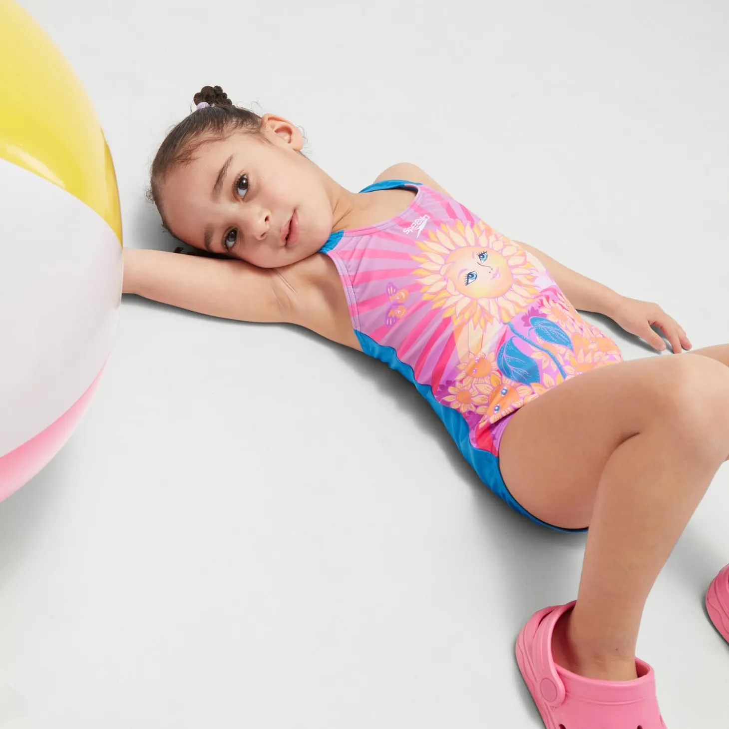 Maillot de bain Fille à imprimé numérique Orange/Violet