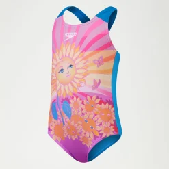 Maillot de bain Fille à imprimé numérique Orange/Violet