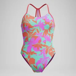 Maillot de bain Fille Club Training imprimé Lane Line Back rose/vert