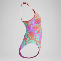 Maillot de bain Fille Club Training imprimé Lane Line Back rose/vert