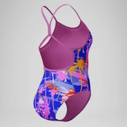 Maillot de bain Fille Club Training dos en V et imprimé bleu/rose