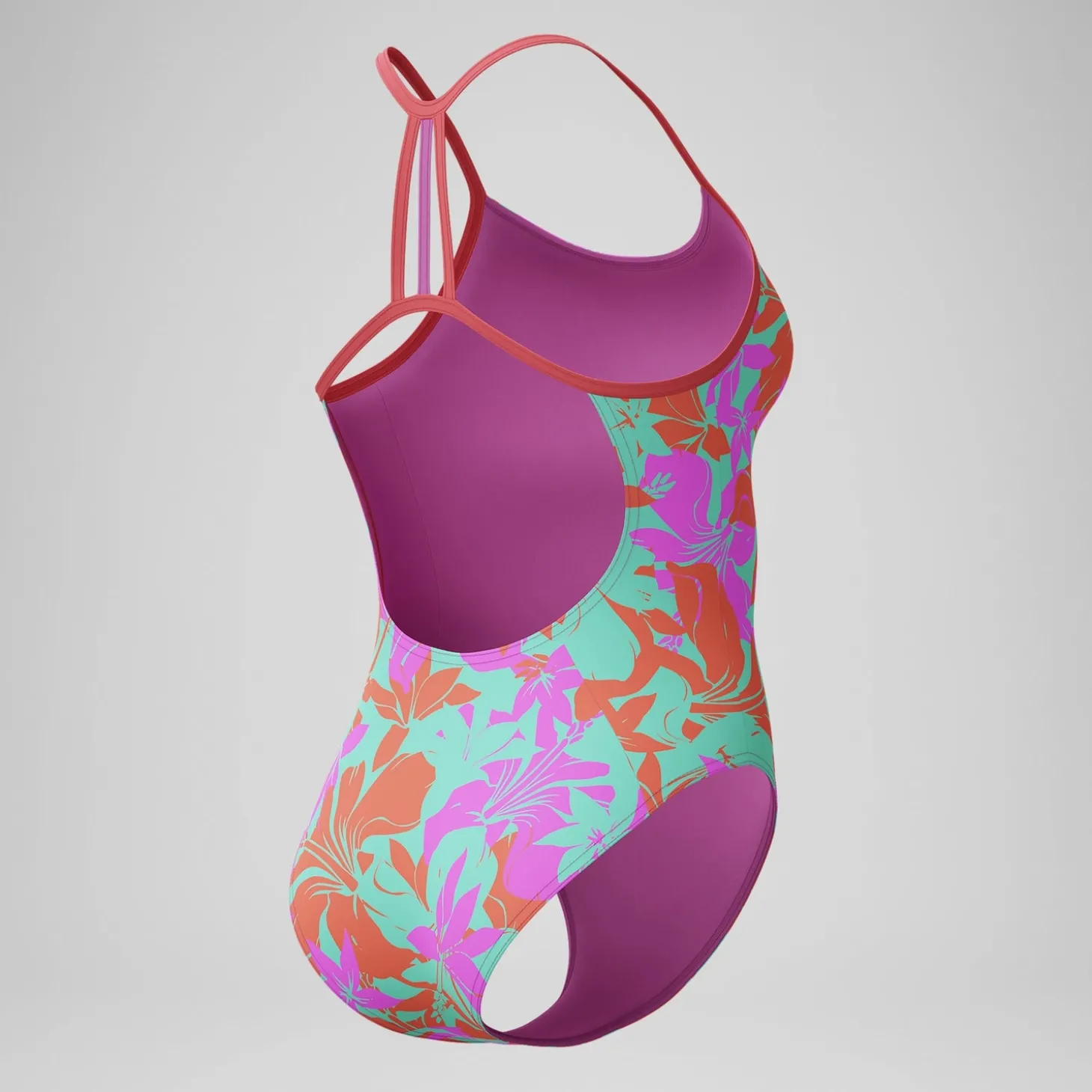 Maillot de bain Fille Club Training imprimé Lane Line Back rose/vert
