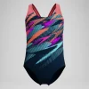 Maillot de bain Fille Digital Placement Splashback sarcelle foncé/corail