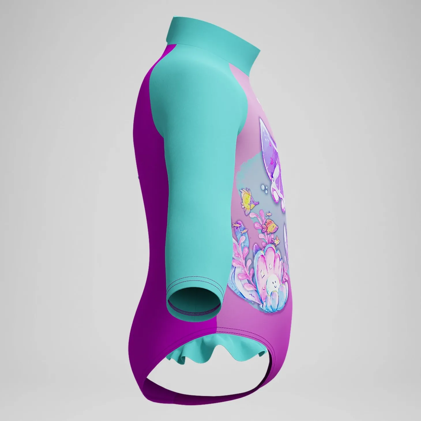 Maillot de bain Fille Digital à manches longues rose/vert