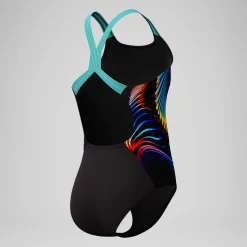 Maillot de bain Fille Digital Placement Powerback noir/bleu