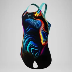 Maillot de bain Fille Digital Placement Powerback noir/bleu