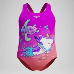 Maillot de bain Fille imprimé numérique rose/corail