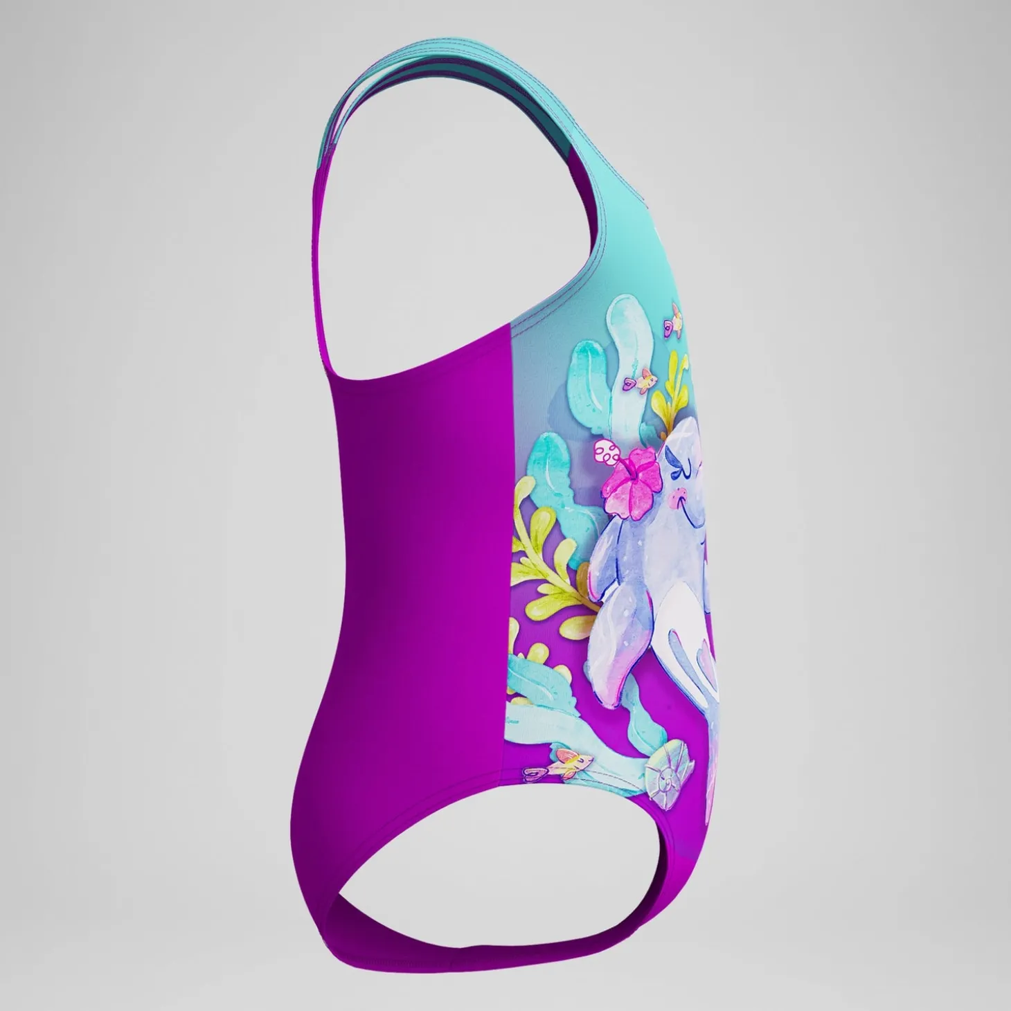 Maillot de bain Fille imprimé numérique violet/turquoise