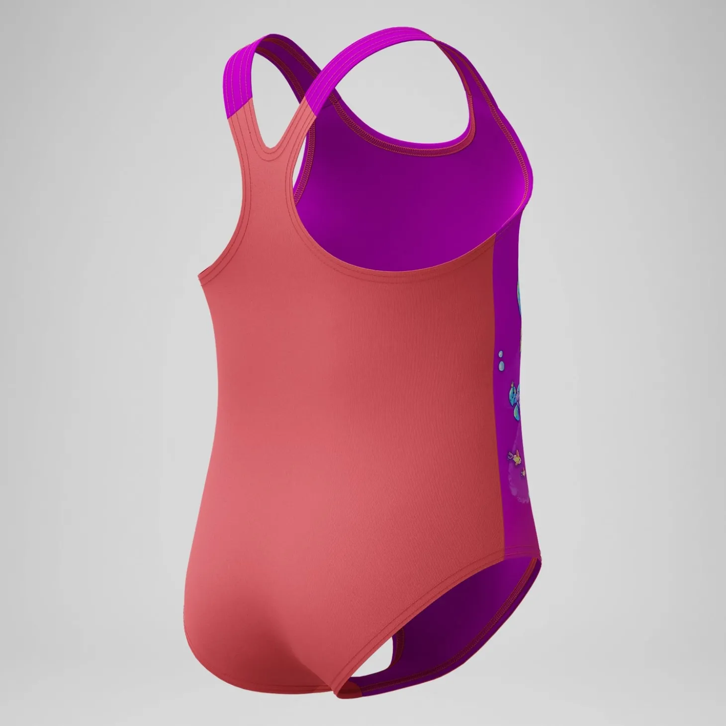 Maillot de bain Fille imprimé numérique rose/corail