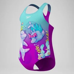 Maillot de bain Fille imprimé numérique violet/turquoise
