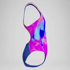 Maillot de bain Fille Powerback imprimé numérique rose/bleu