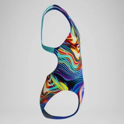 Maillot de bain Fille Powerback imprimé numérique bleu/violet