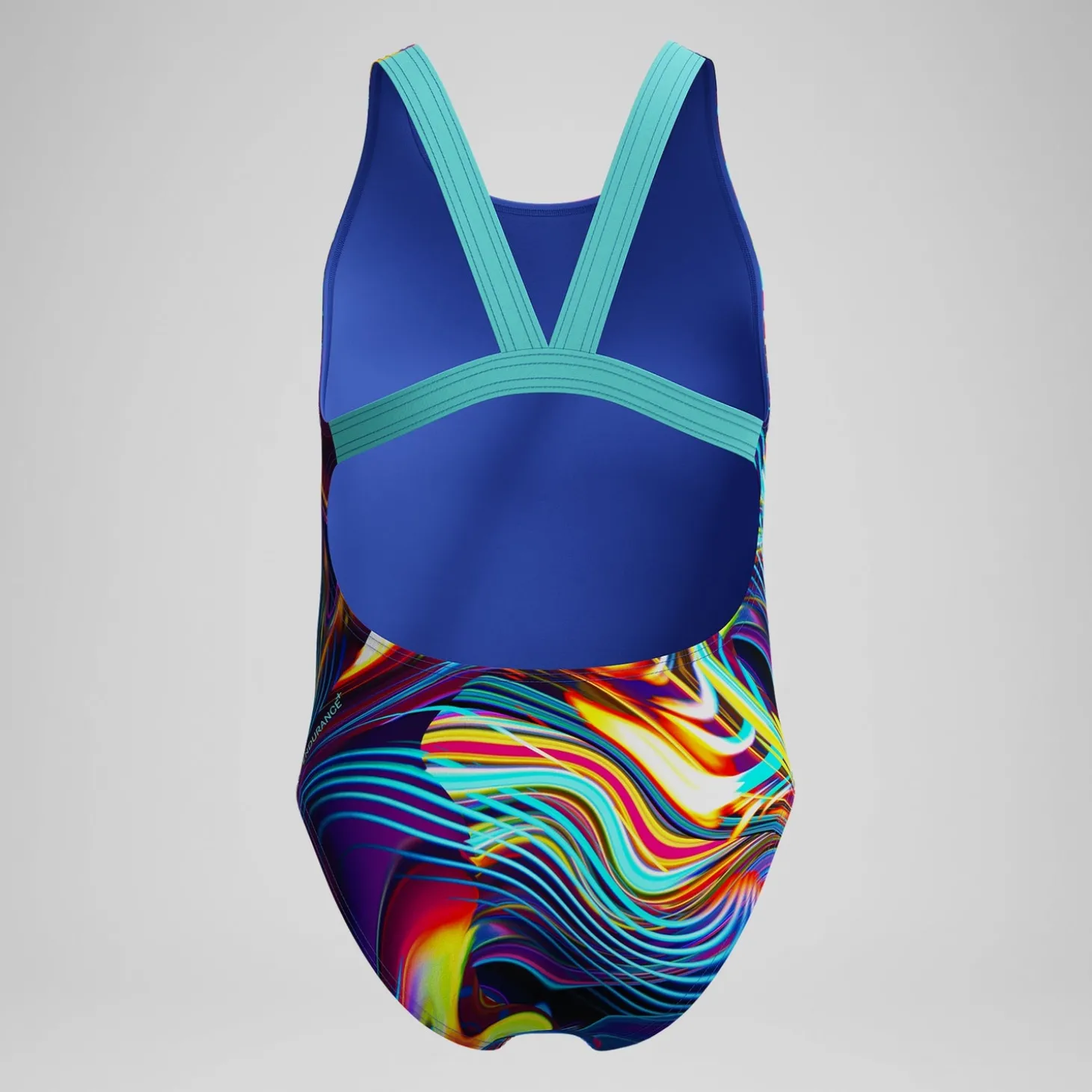 Maillot de bain Fille Powerback imprimé numérique bleu/violet