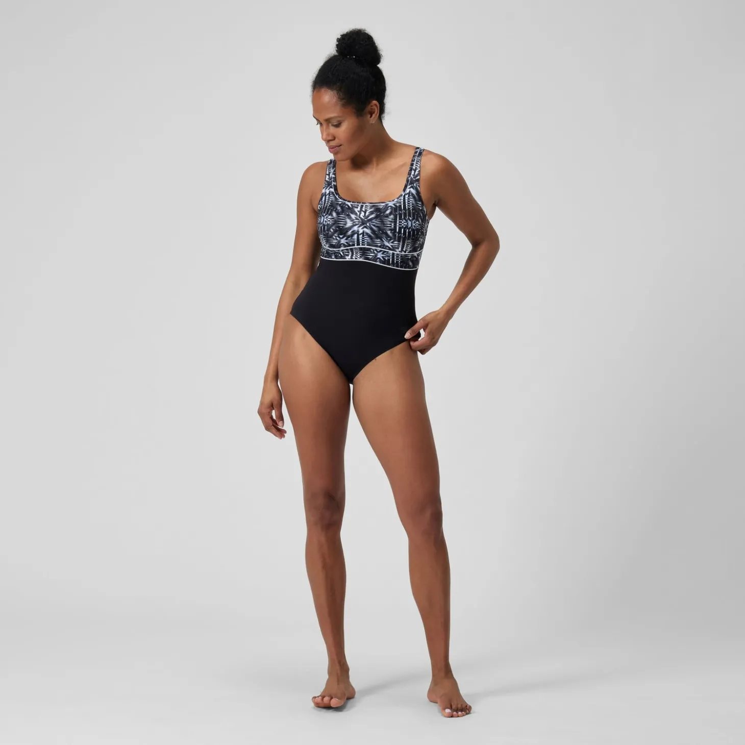 Maillot de bain gainant Femmes à imprimé Contour Eclipse pour Femmes Noir/Gris oxydé/Blanc