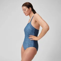 Maillot de bain galbant à encolure carrée et imprimé pour Femmes Bleu épicéa/Bleu délavé