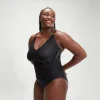 Maillot de bain grande taille Femme effet galbant col en V noir
