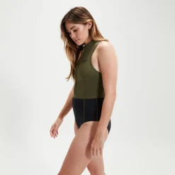 Maillot de bain thermique sans manches pour femmes Noir/Vert