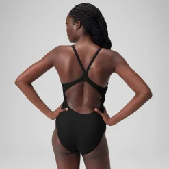 Maillot de bain uni dos nageur Femme Gris foncé