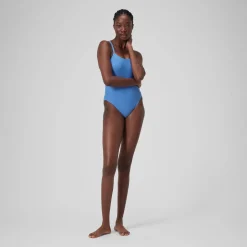 Maillot de bain uni dos nageur Femme bleu