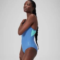 Maillot de bain uni dos nageur Femme bleu