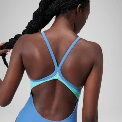 Maillot de bain uni dos nageur Femme bleu