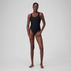 Maillot de bain uni ras de cou échancré Femme Gris foncé