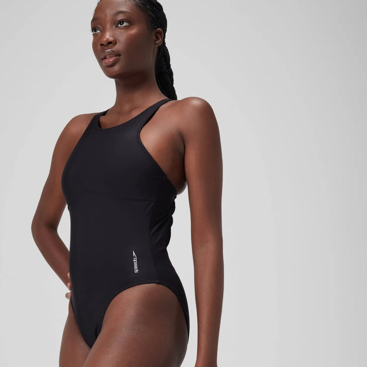 Maillot de bain uni ras de cou Femme Gris foncé