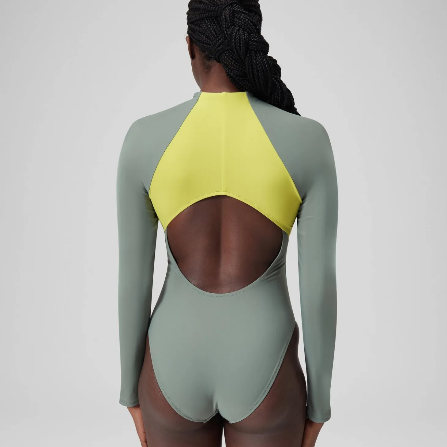 Maillot de bain zippé à manches longues Colorblock Femme vert