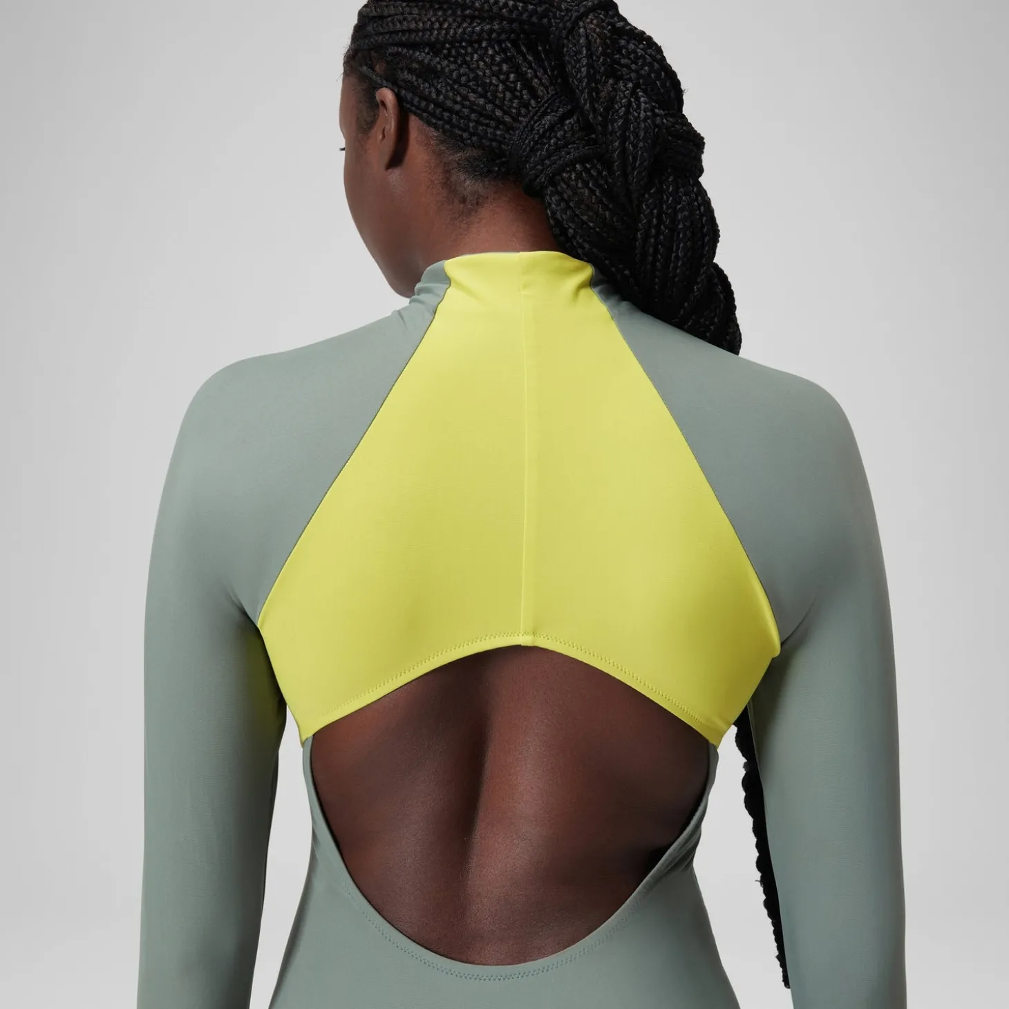 Maillot de bain zippé à manches longues Colorblock Femme vert