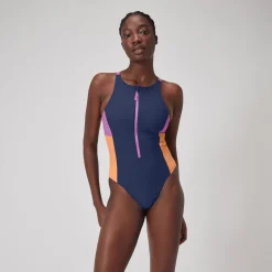 1 pièce color-block zippé pour Femmes Bleu céruléen