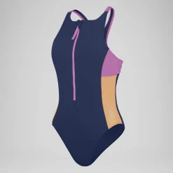 1 pièce color-block zippé pour Femmes Bleu céruléen