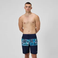 Short de bain Bondi imprimé 50 cm, hommes, bleu marine/bleu